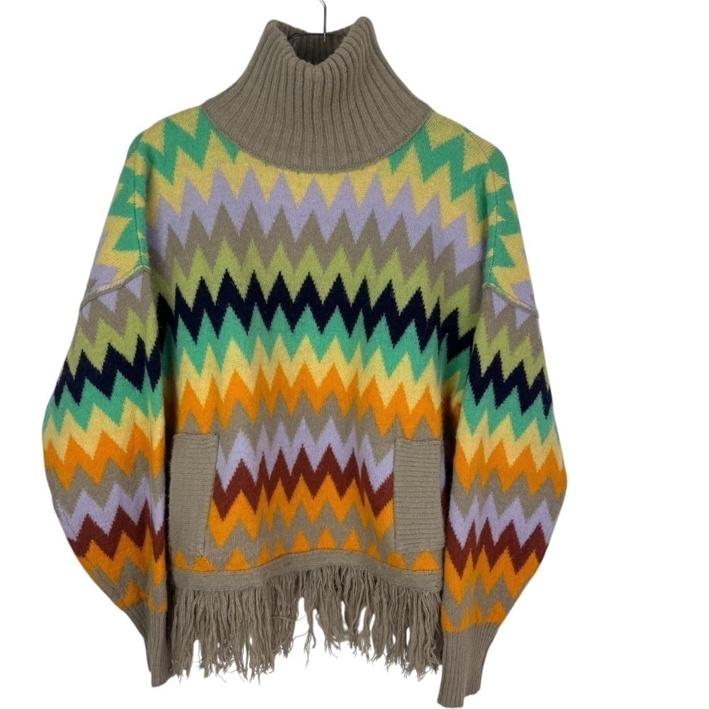 Anthropologie Plenty by Tracey Reese Fringed Turtleneck Sweater